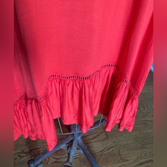 NWT Spense Hi Low Maxi Dress Ruffle Bottom RED Viscose Spandex LARGE Stretchy - Picture 11 of 11